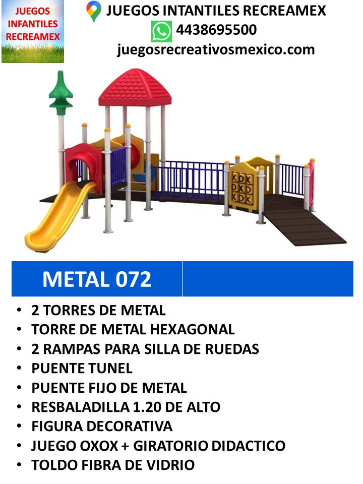 modulo de metal con resbaladillas, puente, rampa para sillas de ruedas